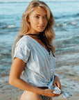 DARA Handwoven Cotton Cap Sleeve Shirt, in Riviera Blue