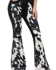 GJG Denim Rodeo Bell Bottom Jeans — Black & White Cow Print