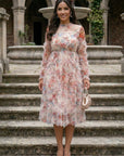 Floral Ruffle Sheer Midi Dress