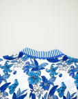 Floral Stripe Patchwork V-Neck Flounce Sleeve Blouse