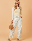 Floral Grommet Knot Waist Barrel Leg Jeans