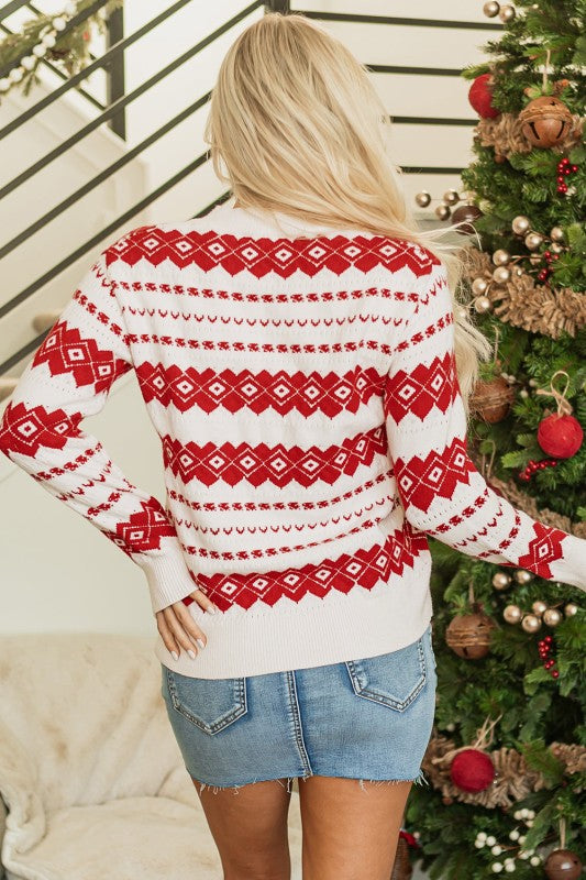 Christmas Western Geometric Crew Neck Sweater