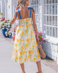 Floral Denim Tie Strap High Waist Maxi Dress