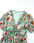 Floral Frilled V-Neck Short Sleeve Maxi Dress