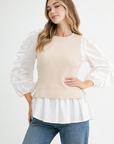 Wanelle Top with Ruffled Sleeves & Detachable Knitted Sweater Vest