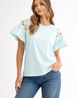 Rinnie Pointe Knit Top with Embroidered Flower Sparkles