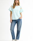 Rinnie Pointe Knit Top with Embroidered Flower Sparkles