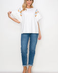 Rinnie Pointe Knit Top with Embroidered Flower Sparkles