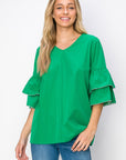 JOH Wesenia Ruffle Sleeve V-Neck Blouse