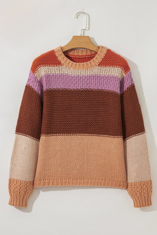 Colorblock Drop Shoulder Cropped Sweater