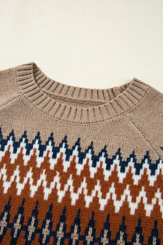 Western Aztec Geometric Colorblock Sweater