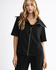 JOH Apparel Juriko Wide Collar Zip Front Knit Top