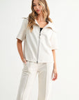 JOH Apparel Juriko Wide Collar Zip Front Knit Top