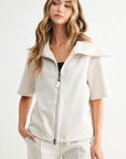 JOH Apparel Juriko Wide Collar Zip Front Knit Top