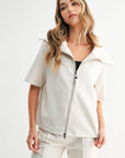 JOH Apparel Juriko Wide Collar Zip Front Knit Top