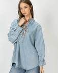 JOH Apparel Dakota Tencel Denim Lace-Up Top