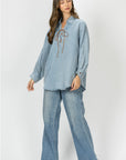 JOH Apparel Dakota Tencel Denim Lace-Up Top