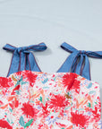 Floral Denim Tie Strap High Waist Maxi Dress