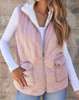 Solid Fleece Lined Quilted Vest Coat