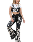 GJG Denim Rodeo Bell Bottom Jeans — Black & White Cow Print