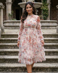 Floral Ruffle Sheer Midi Dress