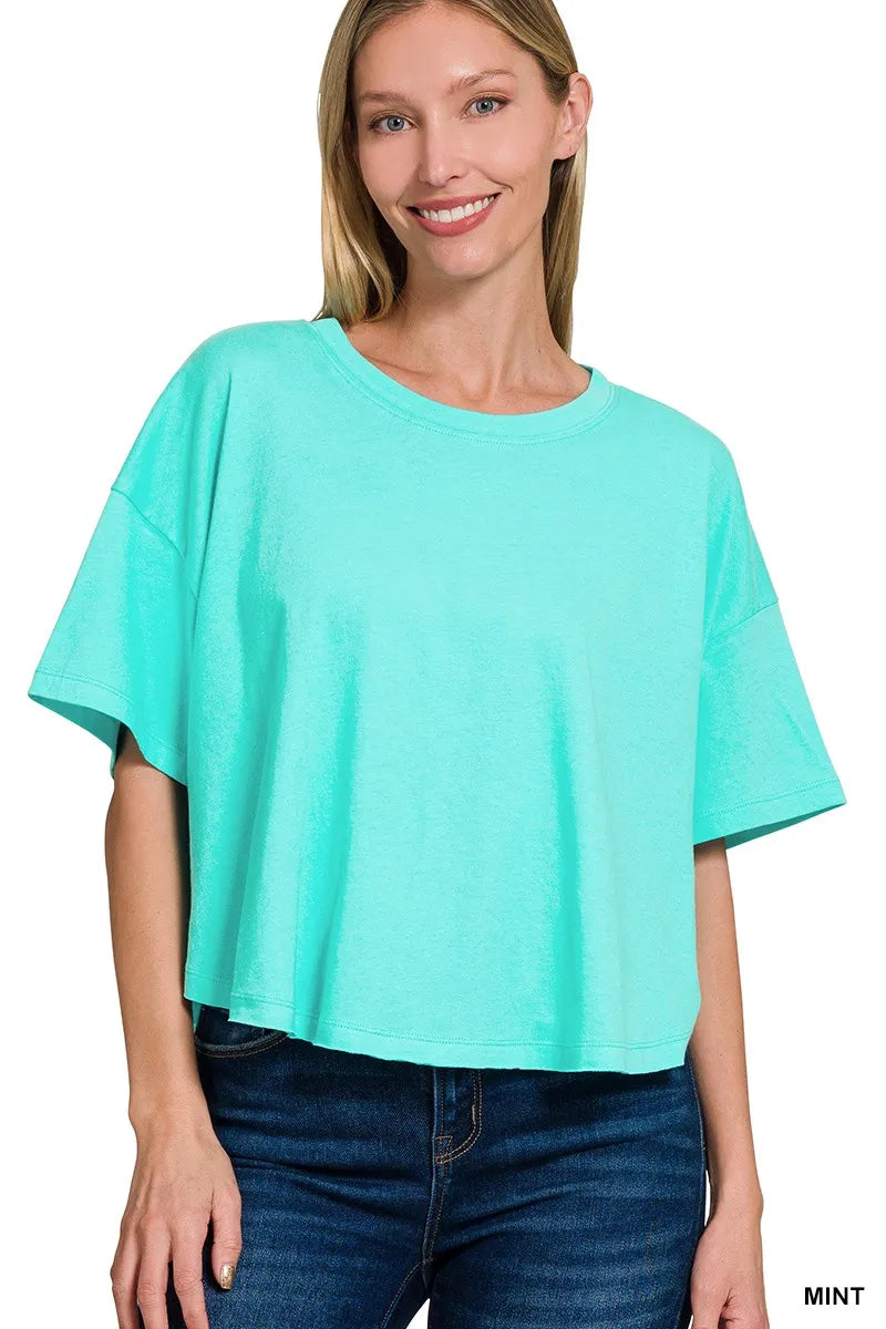 Zenana Cotton Round Neck Short Sleeve T-Shirt in Mint