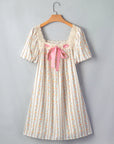 Floral Contrast Ribbon Bow Lace Square Mini Dress