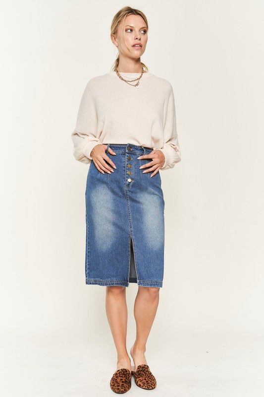Jade By Jane Denim Button Down Front Midi Skirt