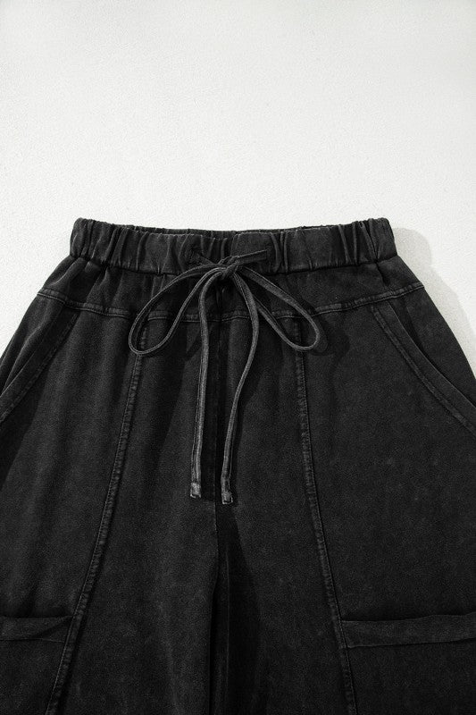 Mineral Wash Reverse Seam Drawstring Elastic Waist