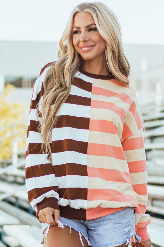 Stripe Colorblock Drop Shoulder Sweatshirt