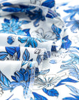 Floral Stripe Patchwork V-Neck Flounce Sleeve Blouse