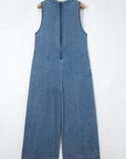 Acid Wash Denim Pleated Tie V-Neck Jumpsuit
