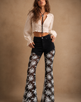 GJG Denim Black Dahlia Floral Lace Bell Bottom Jeans