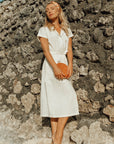 ARYA Safari Linen Midi Dress In Off White