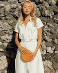 ARYA Safari Linen Midi Dress In Off White