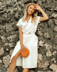 ARYA Safari Linen Midi Dress In Off White