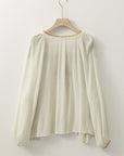 Floral Embroidered Textured Puff Sleeve Shirt