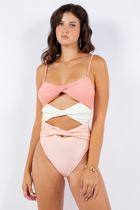One Piece Tri Front Panel with Twisted Design Swimsuit