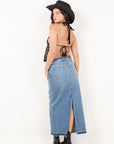 Artemis Vintage |Denim Maxi Skirt Frayed Waistband w/ Slit Detail - My Pampered Life Seattle