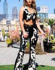 GJG Denim Rodeo Bell Bottom Jeans — Black & White Cow Print