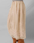 Solid Embroidered Mesh Overlay Midi Skirt
