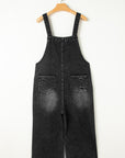 Solid Denim Distressed Bib Pocket Wide Leg Overall