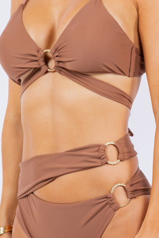 Two Piece Wrapping Bikini with Multi O-Rings