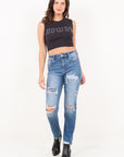 Artemis Vintage |Mesh Tummy Control High Rise Straight W/ Single Cuff Jeans - My Pampered Life Seattle