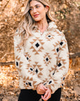 Western Aztec Sherpa Quarter-Zip Collared Sweatshirt
