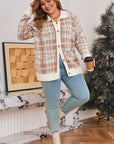 Plus Size Plaid Ribbed Trim Button Front Cardigan