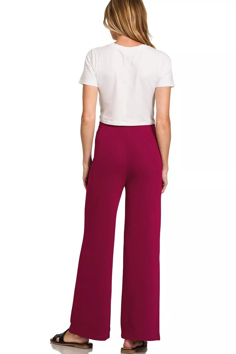 Zenana French Rib Pullover and Pants Set in Burgurndy