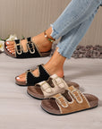 Azaria Buckle Faux Suede Slippers