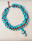 Triple Strand Turquoise & Copper Collar Necklace w/ Droplet Pendant 257lm