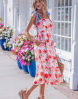 Floral Denim Tie Strap High Waist Maxi Dress